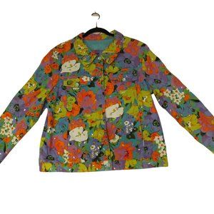 Vintage Redd  Bright Sequin Floral denim Jacket EUC Christmas